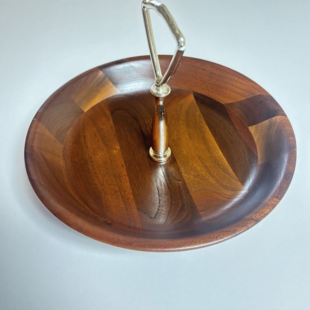 MCM Vermillion Walnut Serving Bowl w. Handle, 7" Bowl for Snack Nuts or Candy - Picture 6 of 7